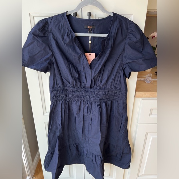 Quince Navy Organic Cotton Tiered Mini Dress NWT - Picture 2 of 4